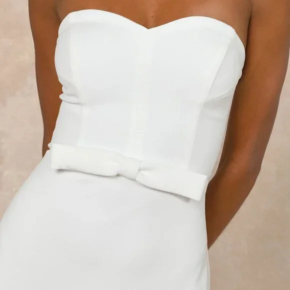 Lulus Momentous Romance White Strapless Bow Mermaid Maxi Dress - Size S - Picture 5 of 6